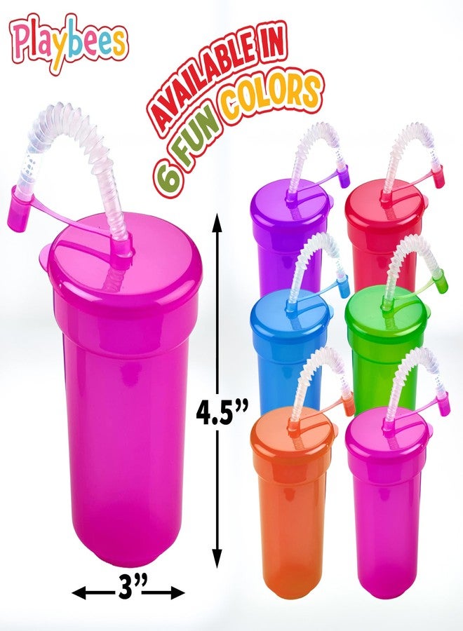 Playbees 12 Pack Neon Sipper Cups - 6 Oz. - Colorful, Spill-Proof Cups with Lids and Straws - Ideal for School Events, Themed Parties, and Birthday Celebrations - Party Supplies - Image 3